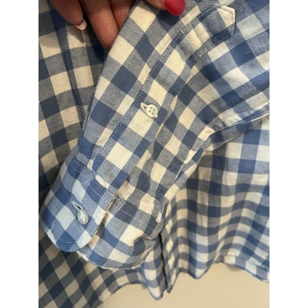 J.Crew Men's Slim Fit Gingham Long Sleeve Button-Down Shirt blue and white Med